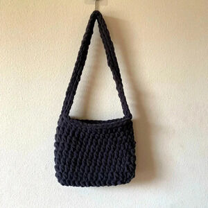 Grey Crochet Mini Shoulder Bag Knit Utility Casual Women's Clutch Purse